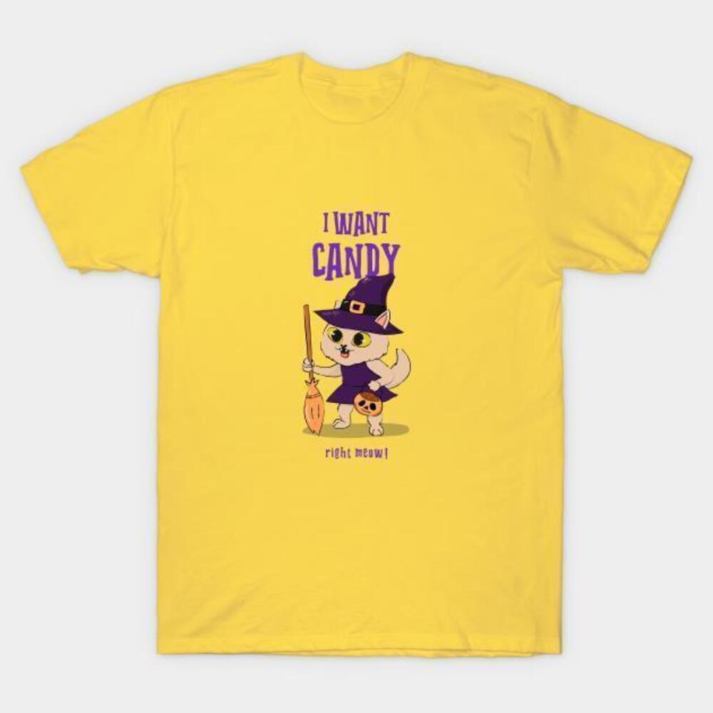 Halloween Cat Witch I Want Candy Right Meow Tshirt